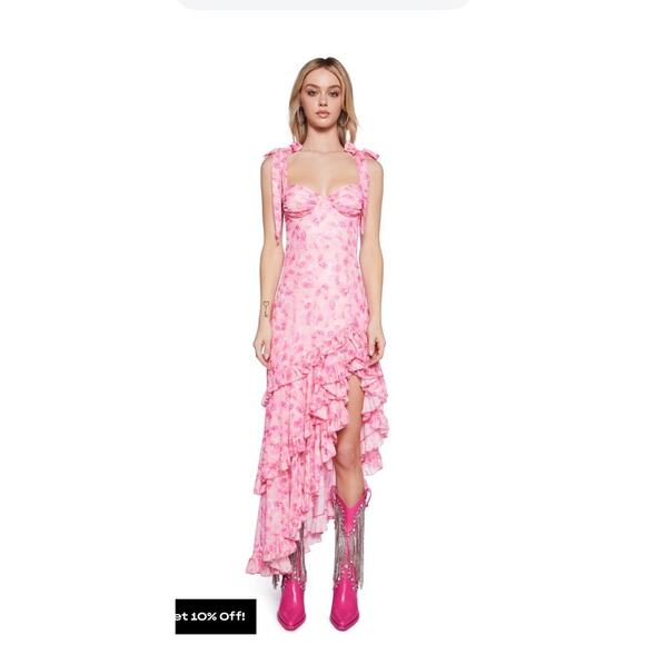 Sugar Thrillz Dolls Kill Pink Floral Ruffle Maxi Dress Size XXL - Picture 1 of 9